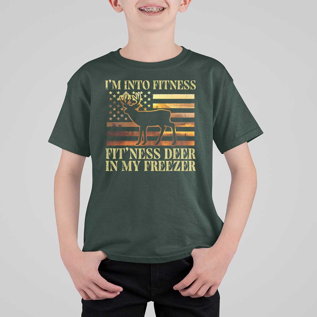 Hunting T Shirt For Kid I'm Into Fitness Fit'ness Deer In My Freezer American Flag - Wonder Print Shop