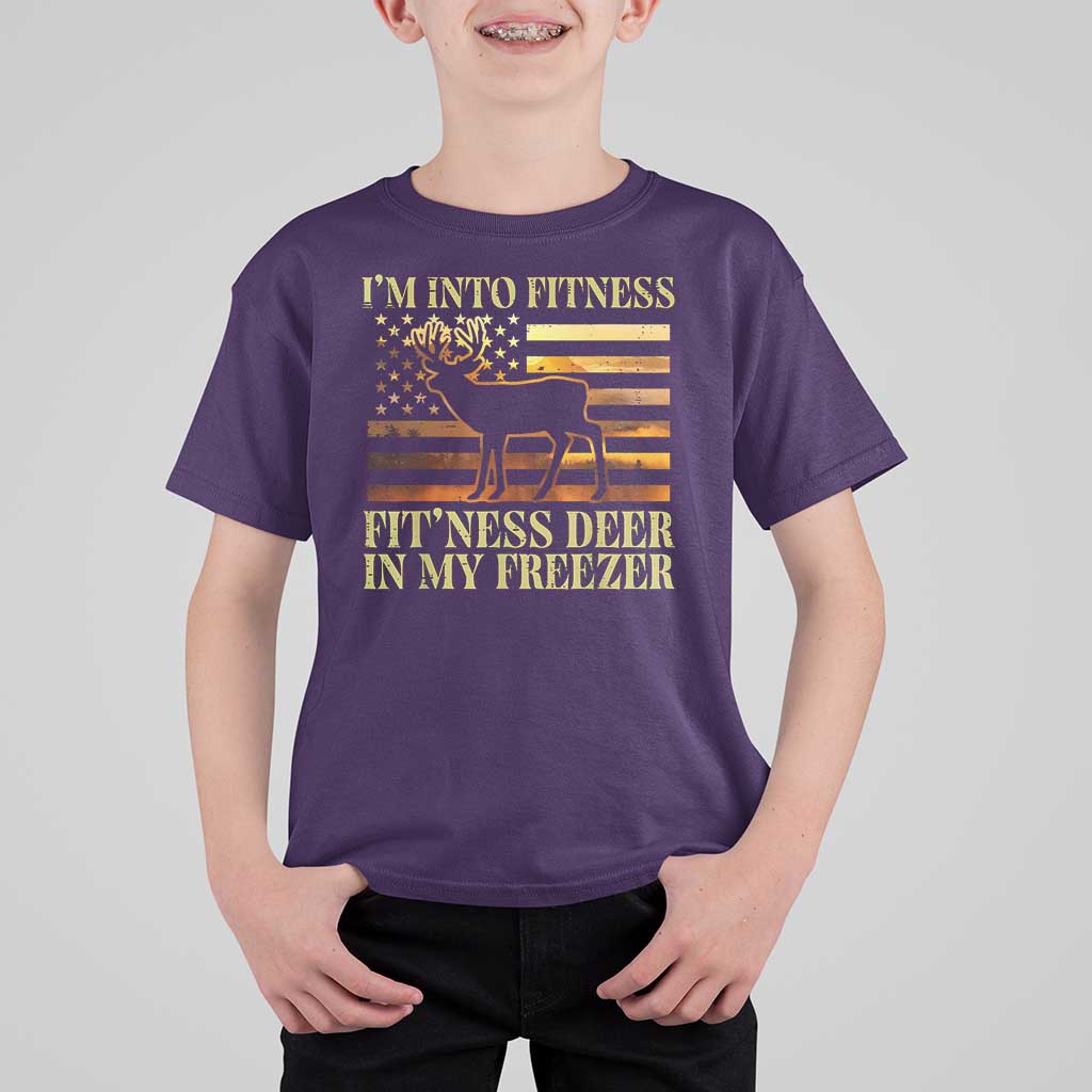 Hunting T Shirt For Kid I'm Into Fitness Fit'ness Deer In My Freezer American Flag - Wonder Print Shop