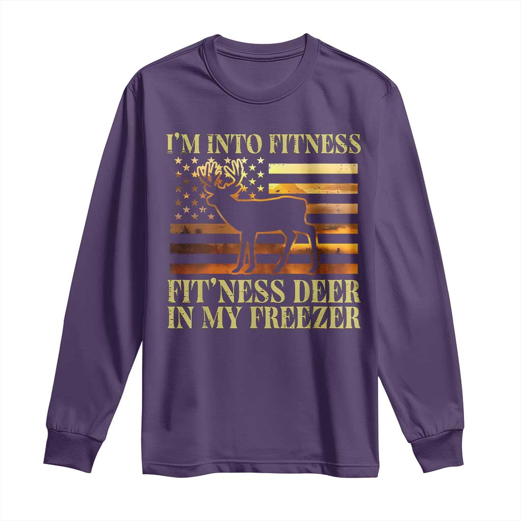 Hunting Long Sleeve Shirt I'm Into Fitness Fit'ness Deer In My Freezer American Flag