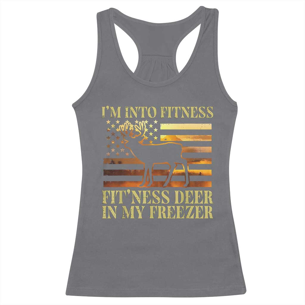 Hunting Racerback Tank Top I'm Into Fitness Fit'ness Deer In My Freezer American Flag