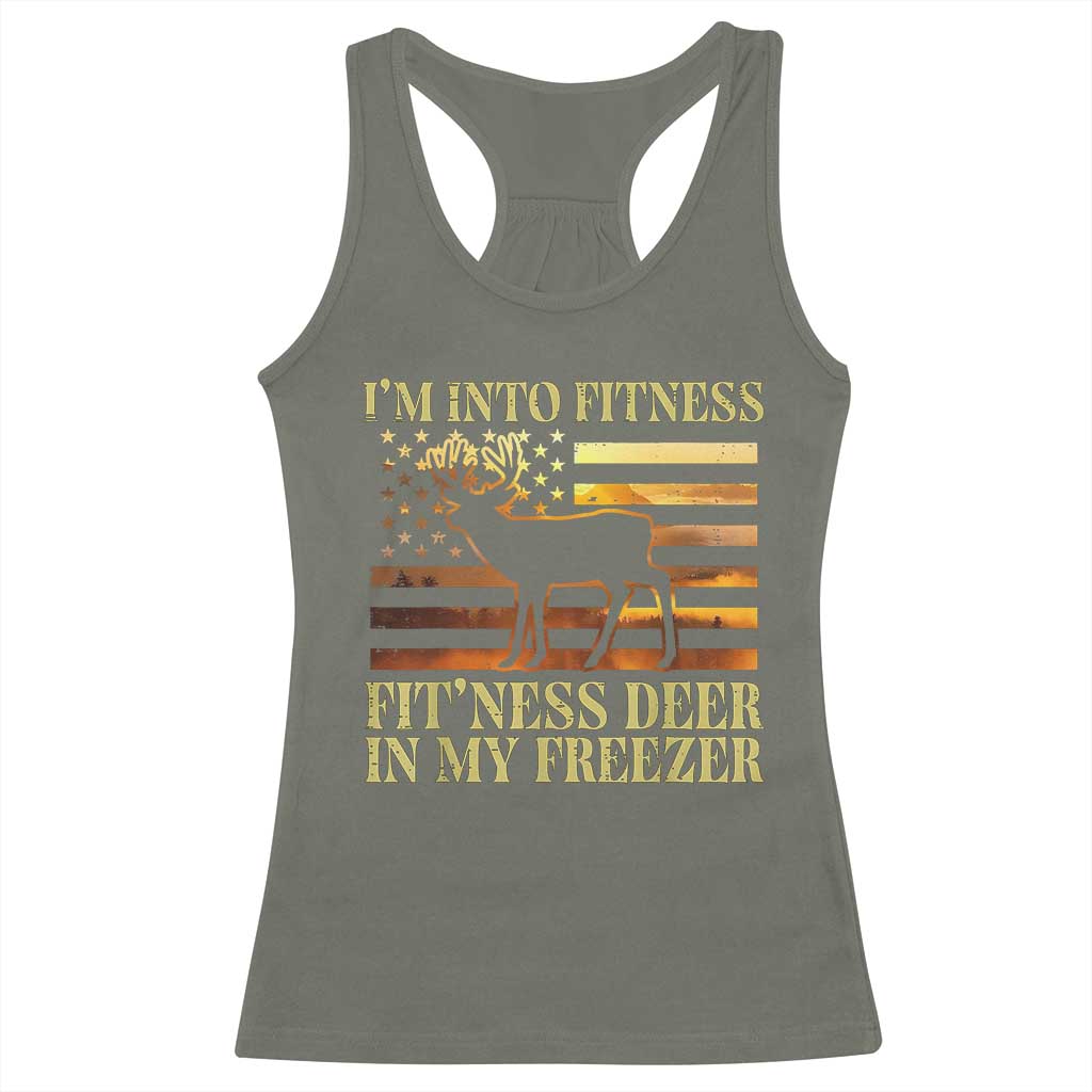Hunting Racerback Tank Top I'm Into Fitness Fit'ness Deer In My Freezer American Flag