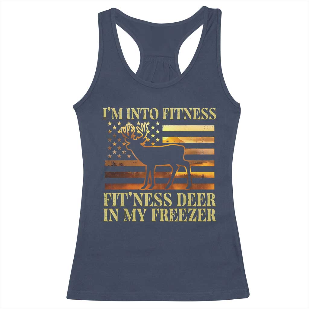 Hunting Racerback Tank Top I'm Into Fitness Fit'ness Deer In My Freezer American Flag