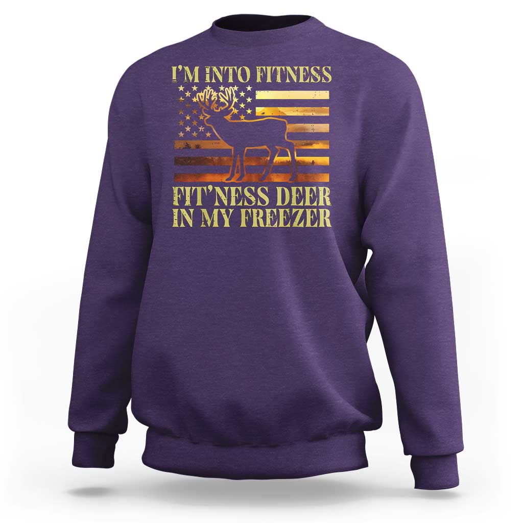 Hunting Sweatshirt I'm Into Fitness Fit'ness Deer In My Freezer American Flag - Wonder Print Shop