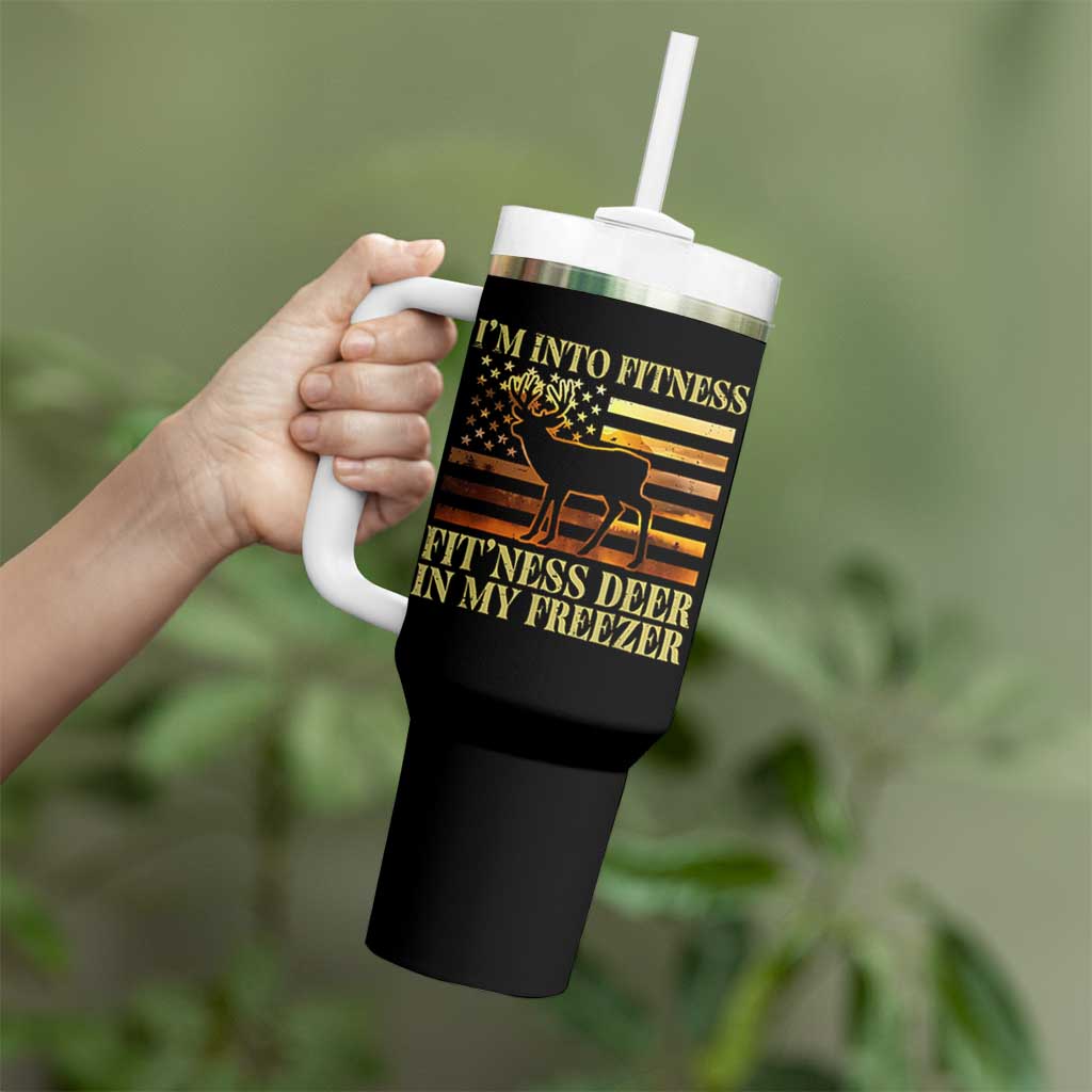 Hunting Tumbler With Handle I'm Into Fitness Fit'ness Deer In My Freezer American Flag