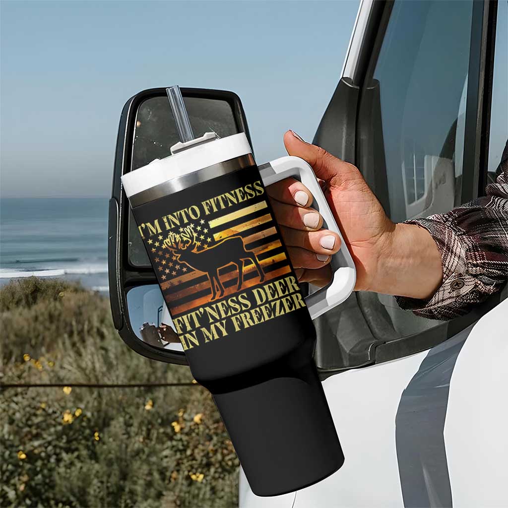 Hunting Tumbler With Handle I'm Into Fitness Fit'ness Deer In My Freezer American Flag