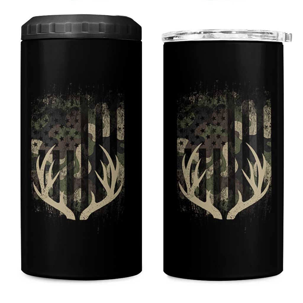 Deer Hunting American Flag 4 in 1 Can Cooler Tumbler