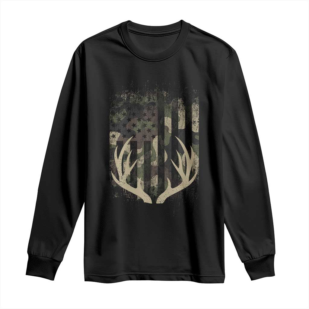 Deer Hunting American Flag Long Sleeve Shirt