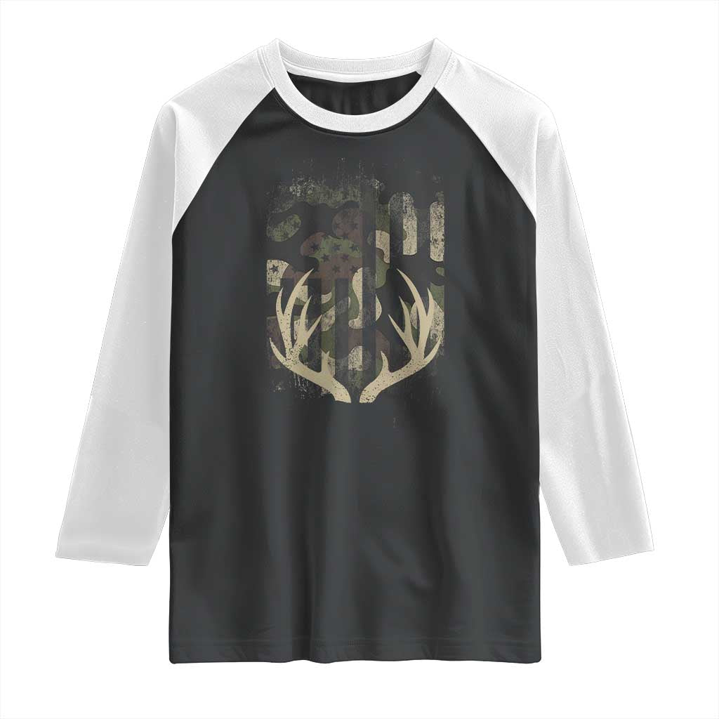 Deer Hunting American Flag Raglan Shirt