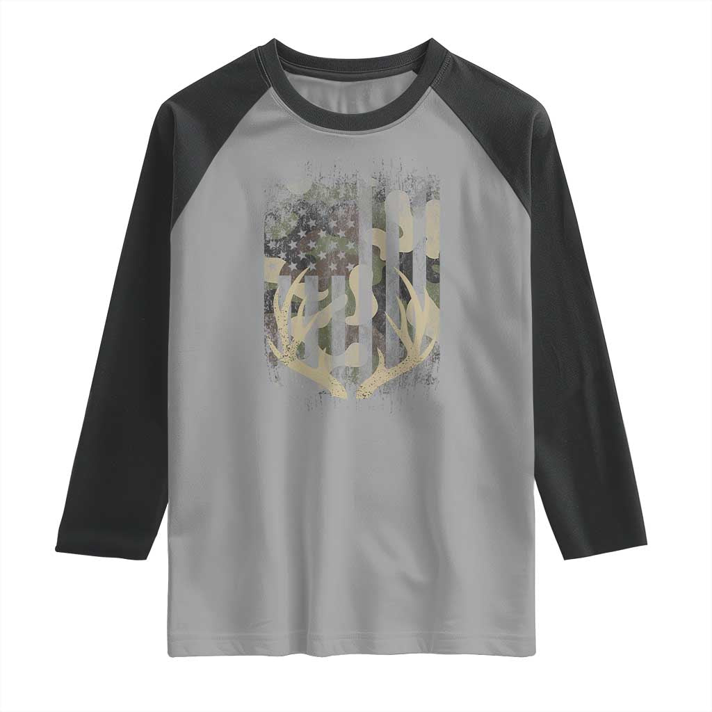 Deer Hunting American Flag Raglan Shirt