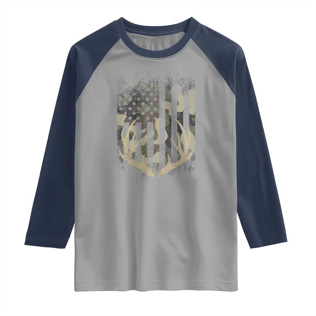Deer Hunting American Flag Raglan Shirt