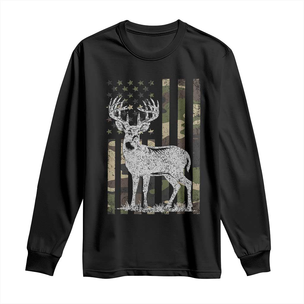 Deer Hunting American Camouflage Flag Long Sleeve Shirt