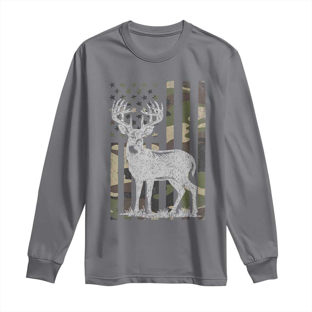 Deer Hunting American Camouflage Flag Long Sleeve Shirt