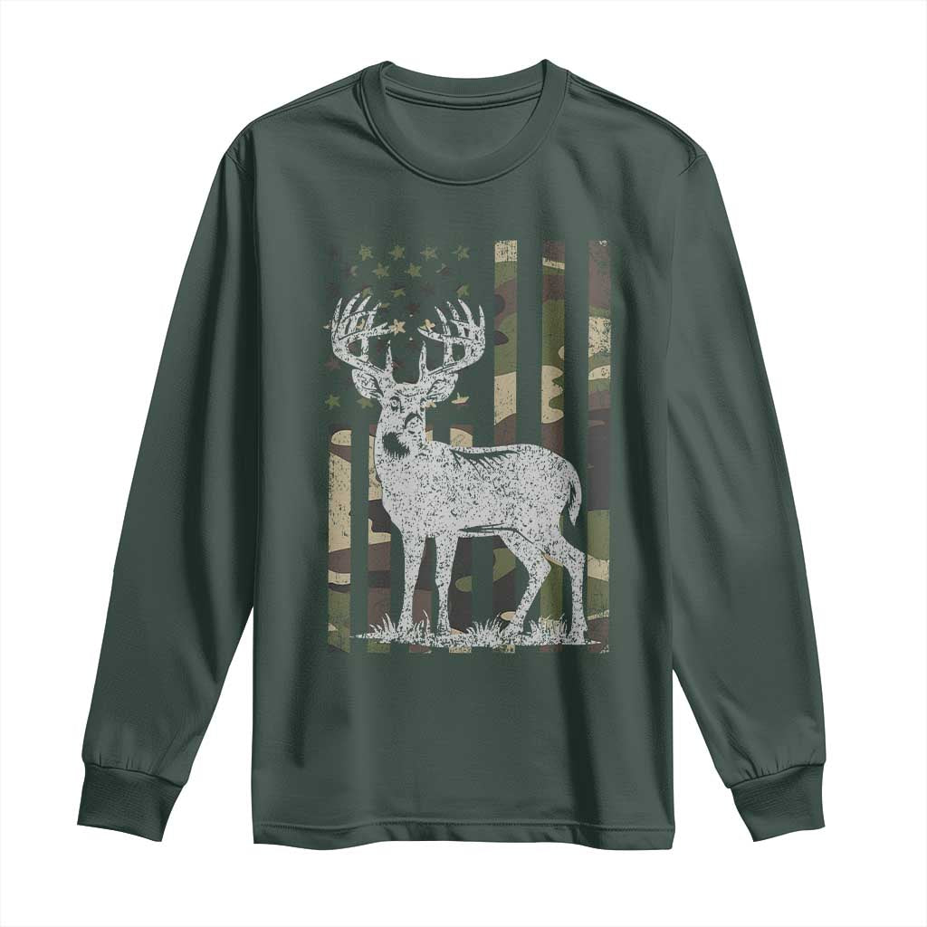 Deer Hunting American Camouflage Flag Long Sleeve Shirt