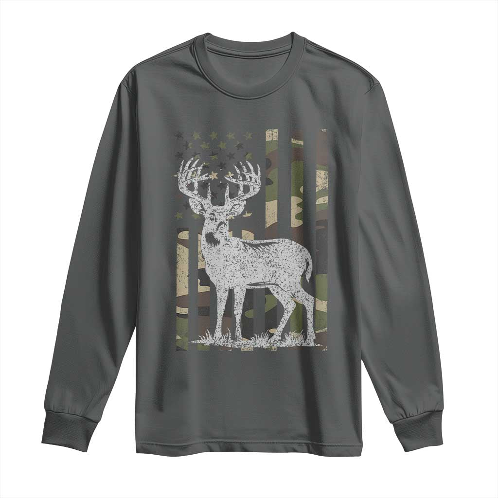 Deer Hunting American Camouflage Flag Long Sleeve Shirt