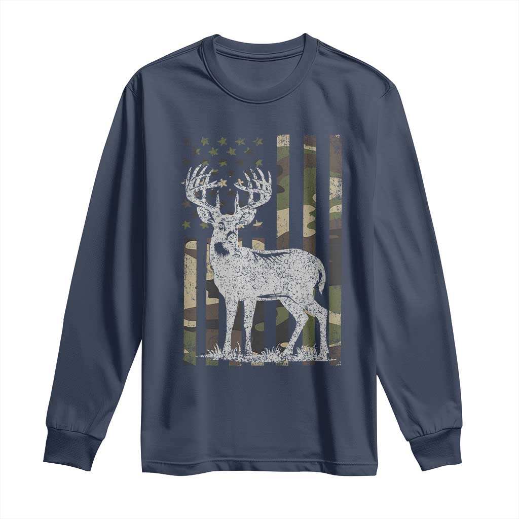 Deer Hunting American Camouflage Flag Long Sleeve Shirt