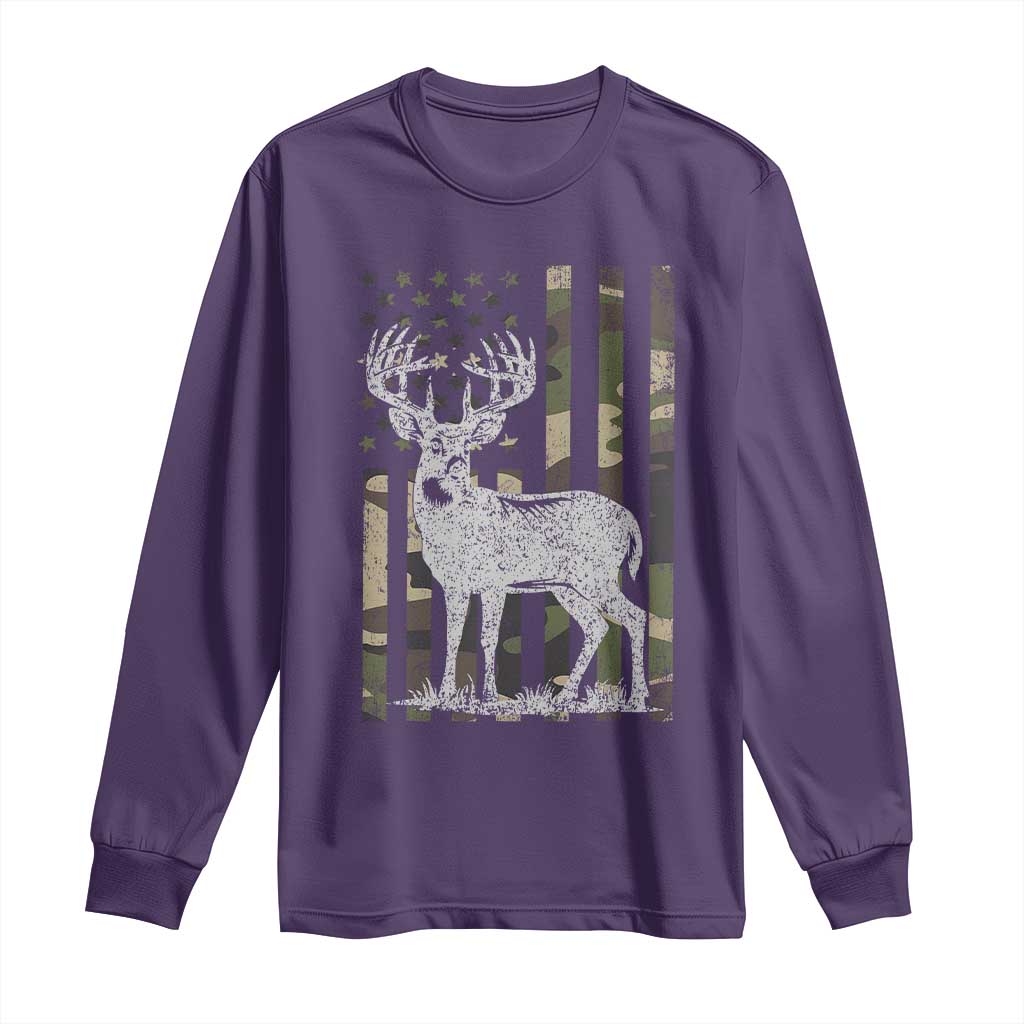Deer Hunting American Camouflage Flag Long Sleeve Shirt