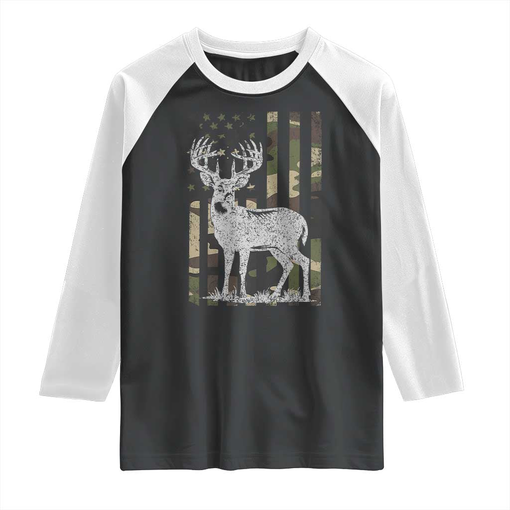 Deer Hunting American Camouflage Flag Raglan Shirt