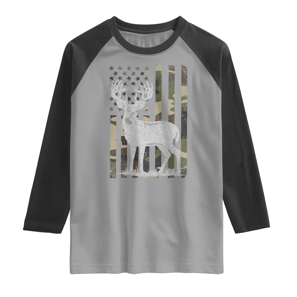 Deer Hunting American Camouflage Flag Raglan Shirt