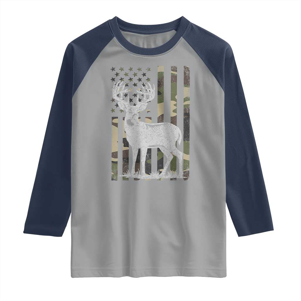 Deer Hunting American Camouflage Flag Raglan Shirt