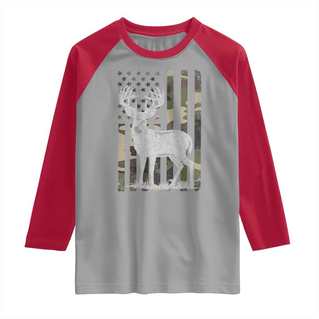 Deer Hunting American Camouflage Flag Raglan Shirt