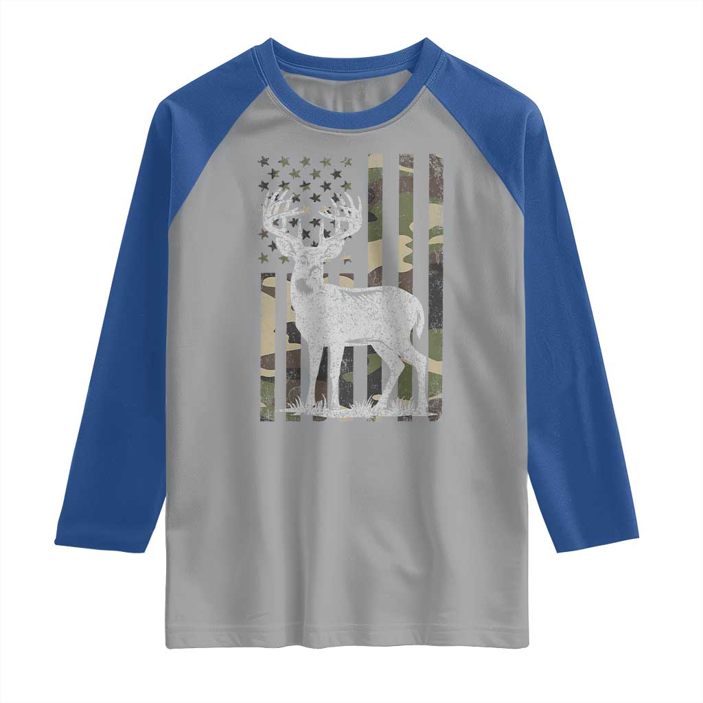 Deer Hunting American Camouflage Flag Raglan Shirt