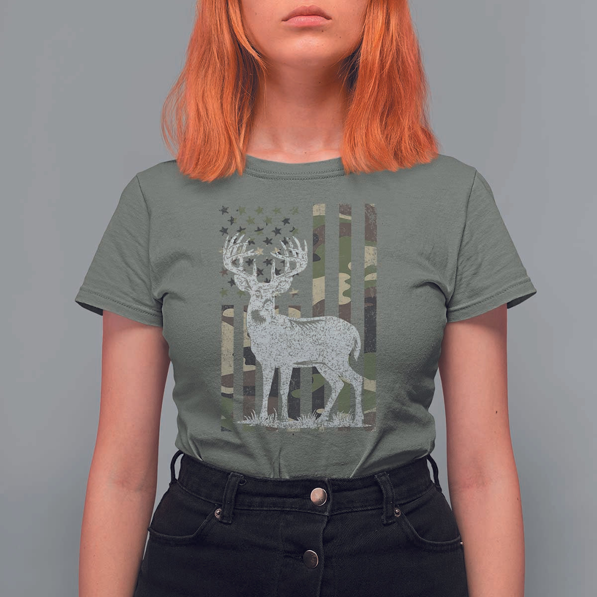 Deer Hunting American Camouflage Flag T Shirt For Women - Wonder Print Shop