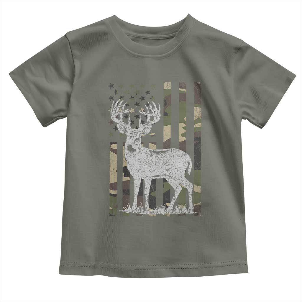 Deer Hunting American Camouflage Flag Toddler T Shirt