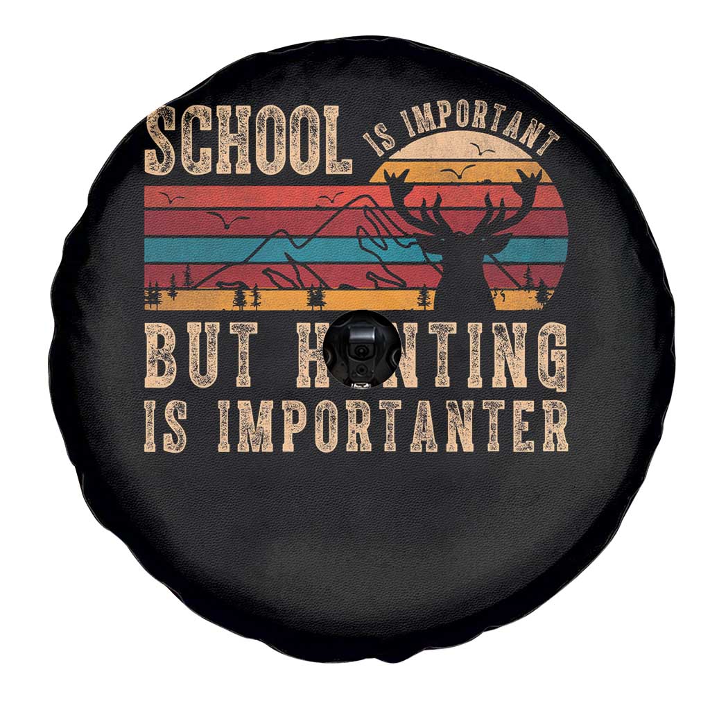 School Is Important But Hunting Is Importanter Spare Tire Cover Retro Deer Hunting Boy - Wonder Print Shop