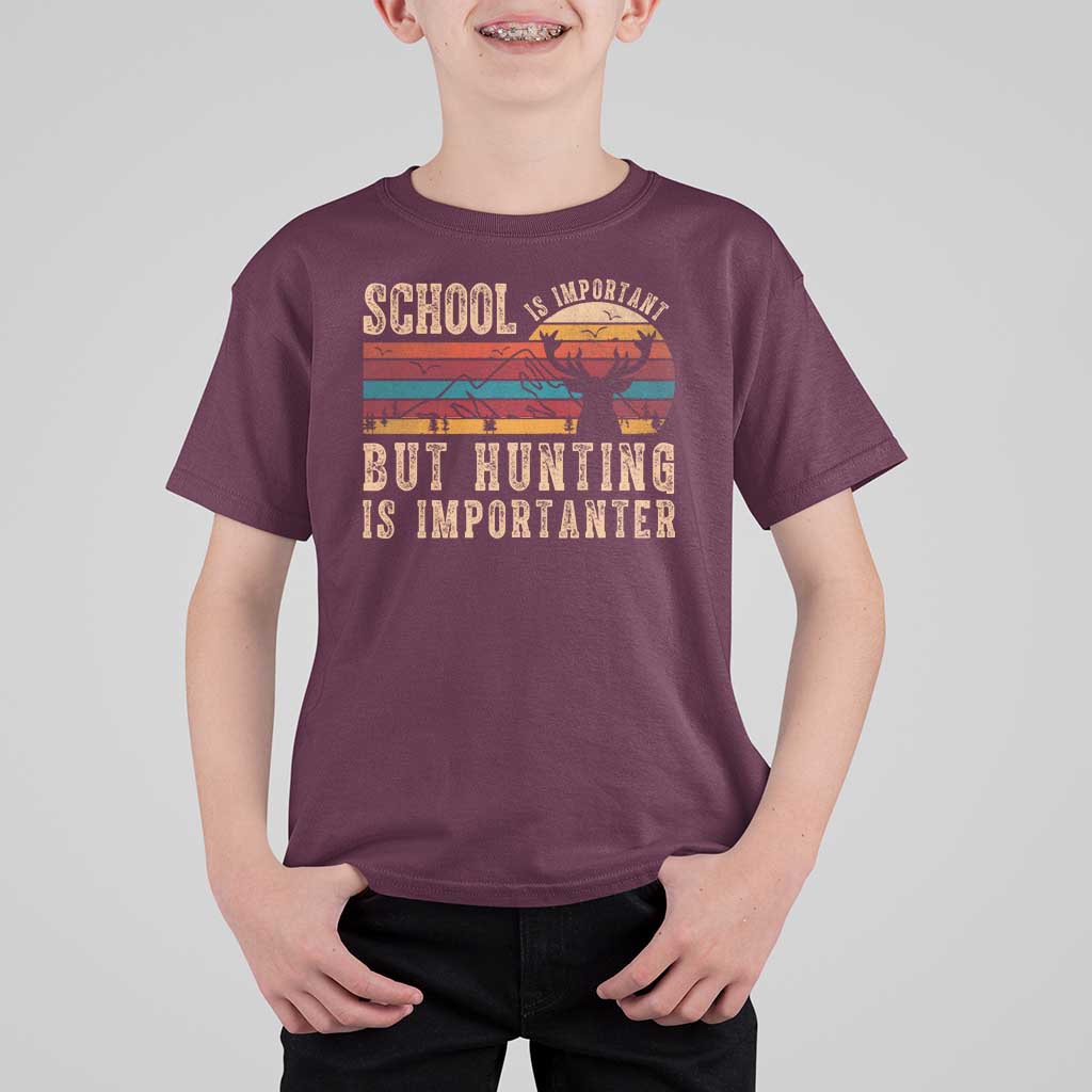 School Is Important But Hunting Is Importanter T Shirt For Kid Retro Deer Hunting Boy - Wonder Print Shop