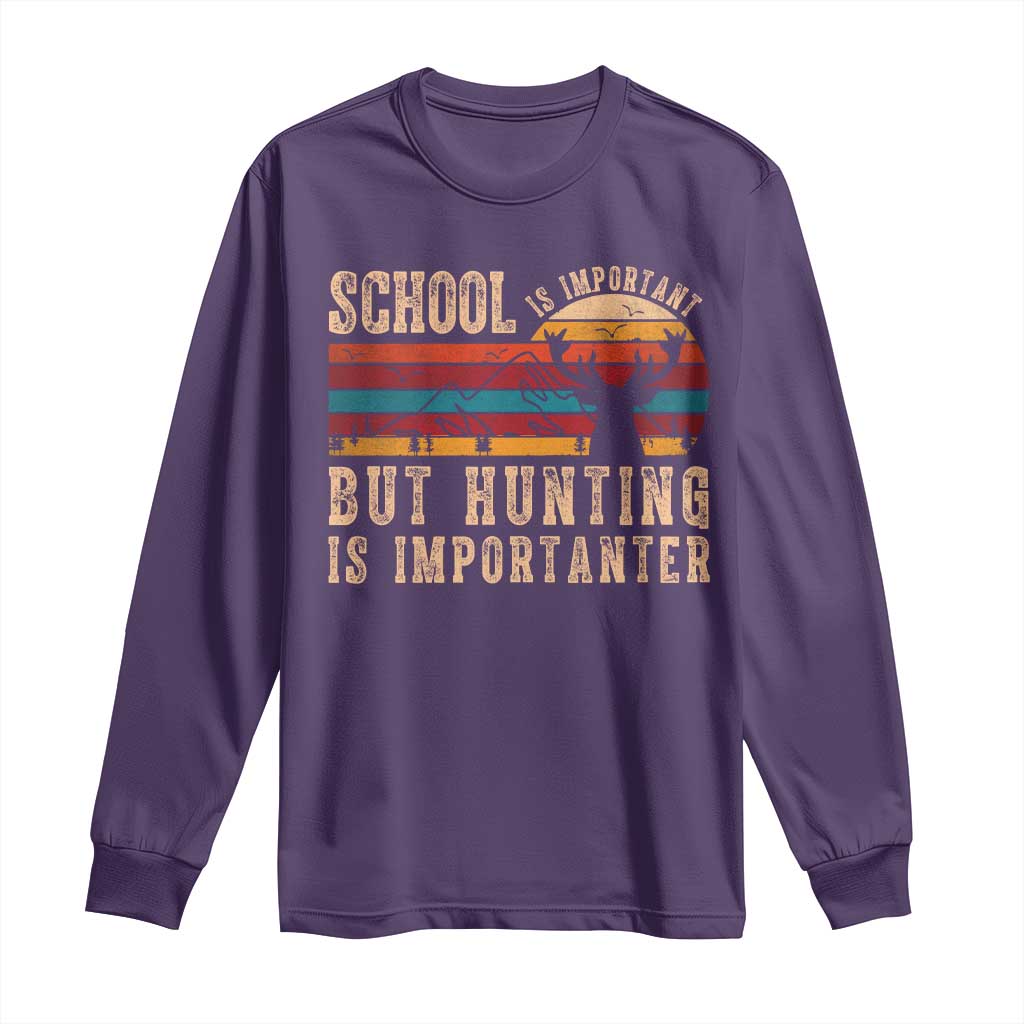 School Is Important But Hunting Is Importanter Long Sleeve Shirt Retro Deer Hunting Boy - Wonder Print Shop