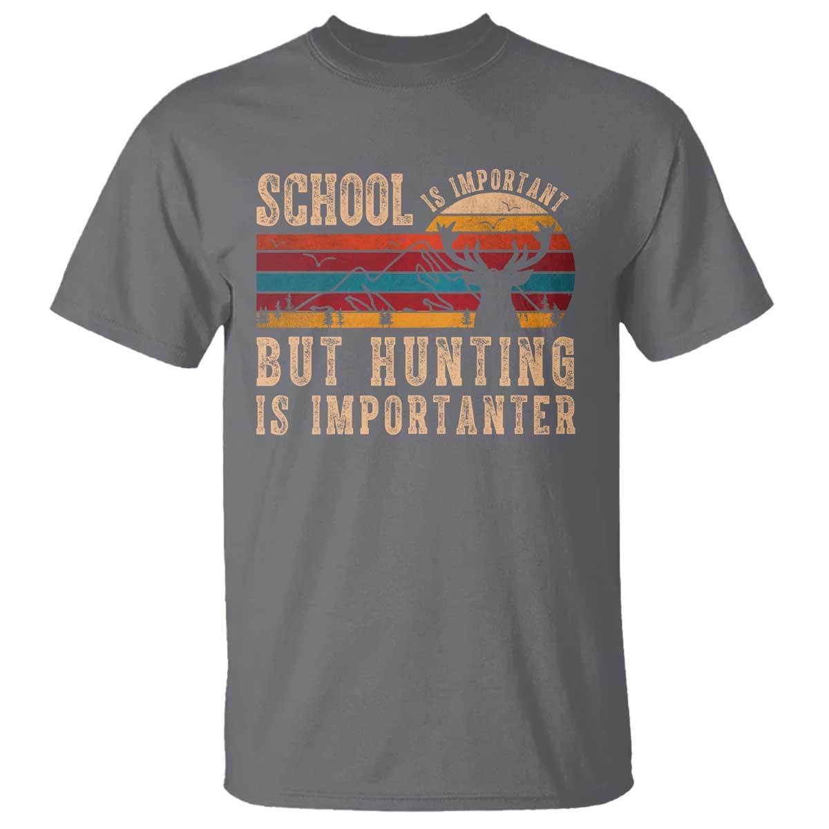 School Is Important But Hunting Is Importanter T Shirt Retro Deer Hunting Boy - Wonder Print Shop