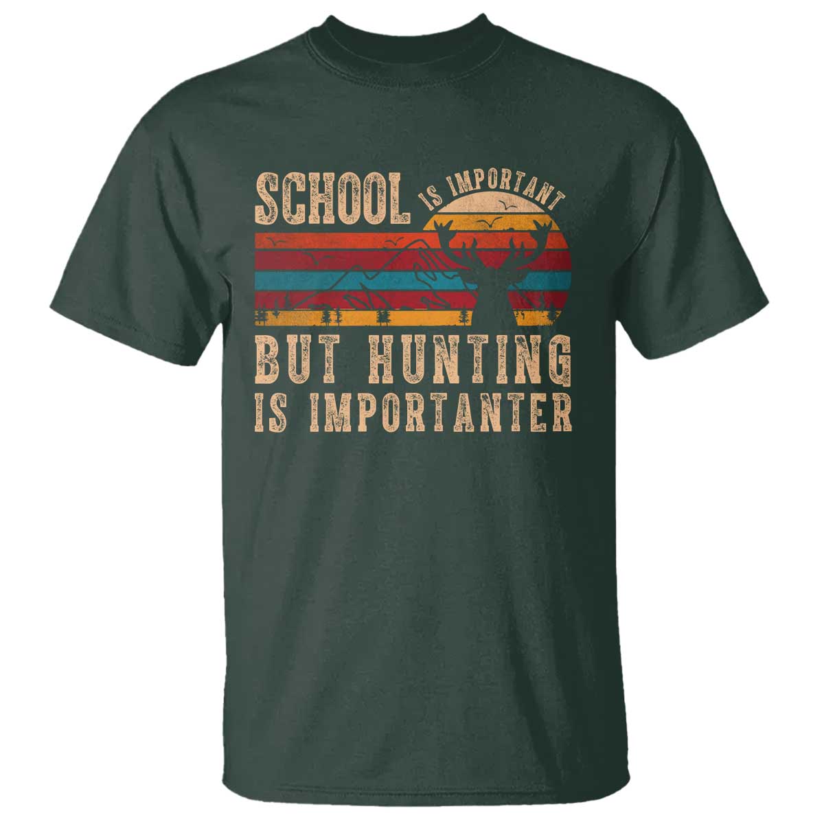 School Is Important But Hunting Is Importanter T Shirt Retro Deer Hunting Boy - Wonder Print Shop