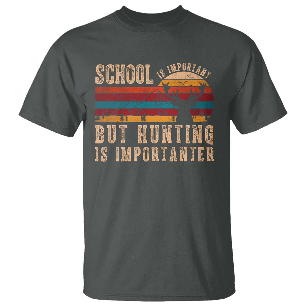 School Is Important But Hunting Is Importanter T Shirt Retro Deer Hunting Boy - Wonder Print Shop