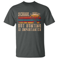 School Is Important But Hunting Is Importanter T Shirt Retro Deer Hunting Boy - Wonder Print Shop