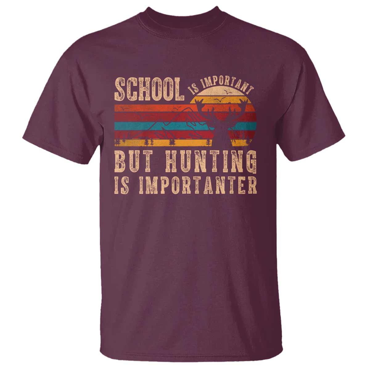 School Is Important But Hunting Is Importanter T Shirt Retro Deer Hunting Boy - Wonder Print Shop