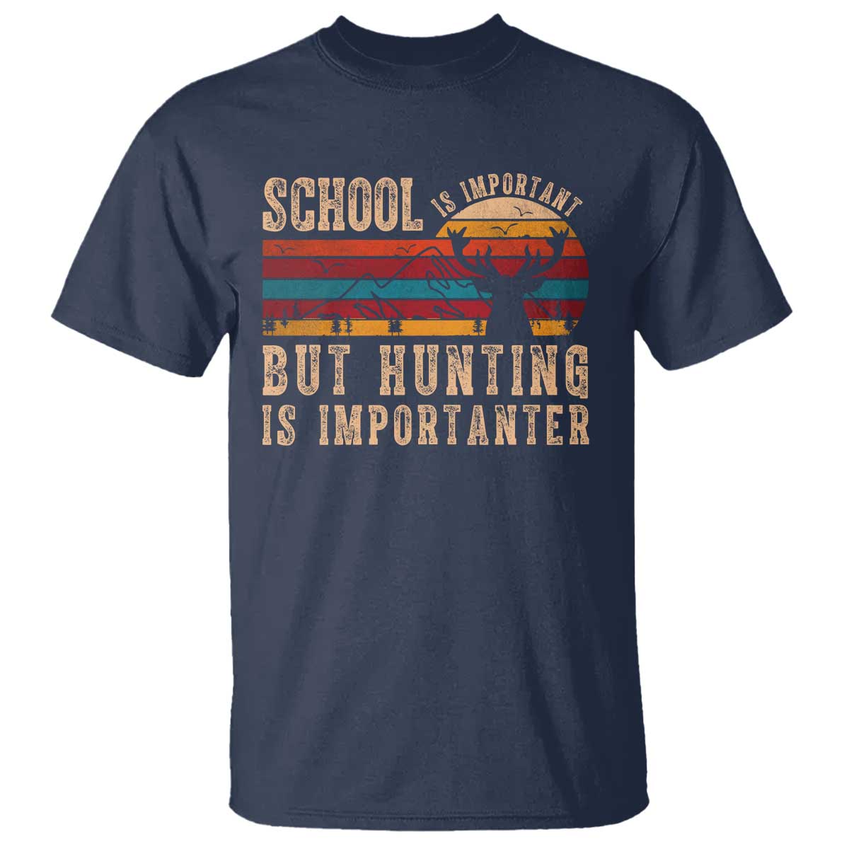 School Is Important But Hunting Is Importanter T Shirt Retro Deer Hunting Boy - Wonder Print Shop