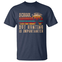 School Is Important But Hunting Is Importanter T Shirt Retro Deer Hunting Boy - Wonder Print Shop