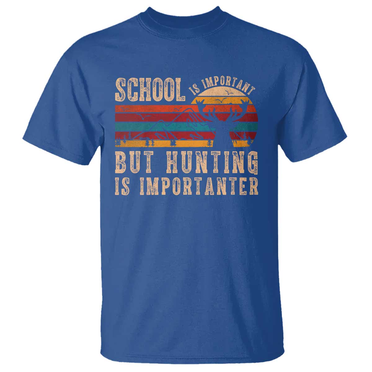 School Is Important But Hunting Is Importanter T Shirt Retro Deer Hunting Boy - Wonder Print Shop