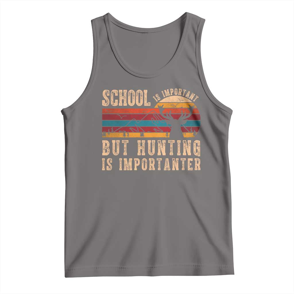 School Is Important But Hunting Is Importanter Tank Top Retro Deer Hunting Boy - Wonder Print Shop