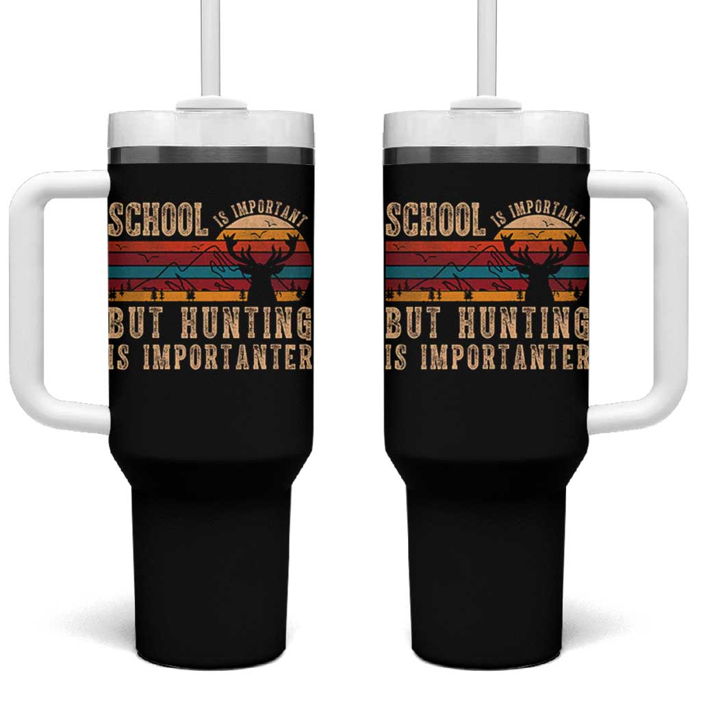 School Is Important But Hunting Is Importanter Tumbler With Handle Retro Deer Hunting Boy - Wonder Print Shop
