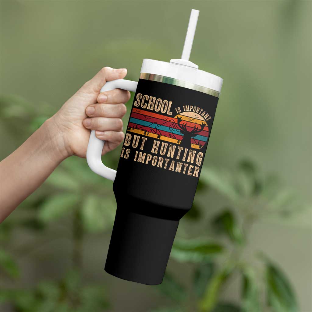 School Is Important But Hunting Is Importanter Tumbler With Handle Retro Deer Hunting Boy - Wonder Print Shop