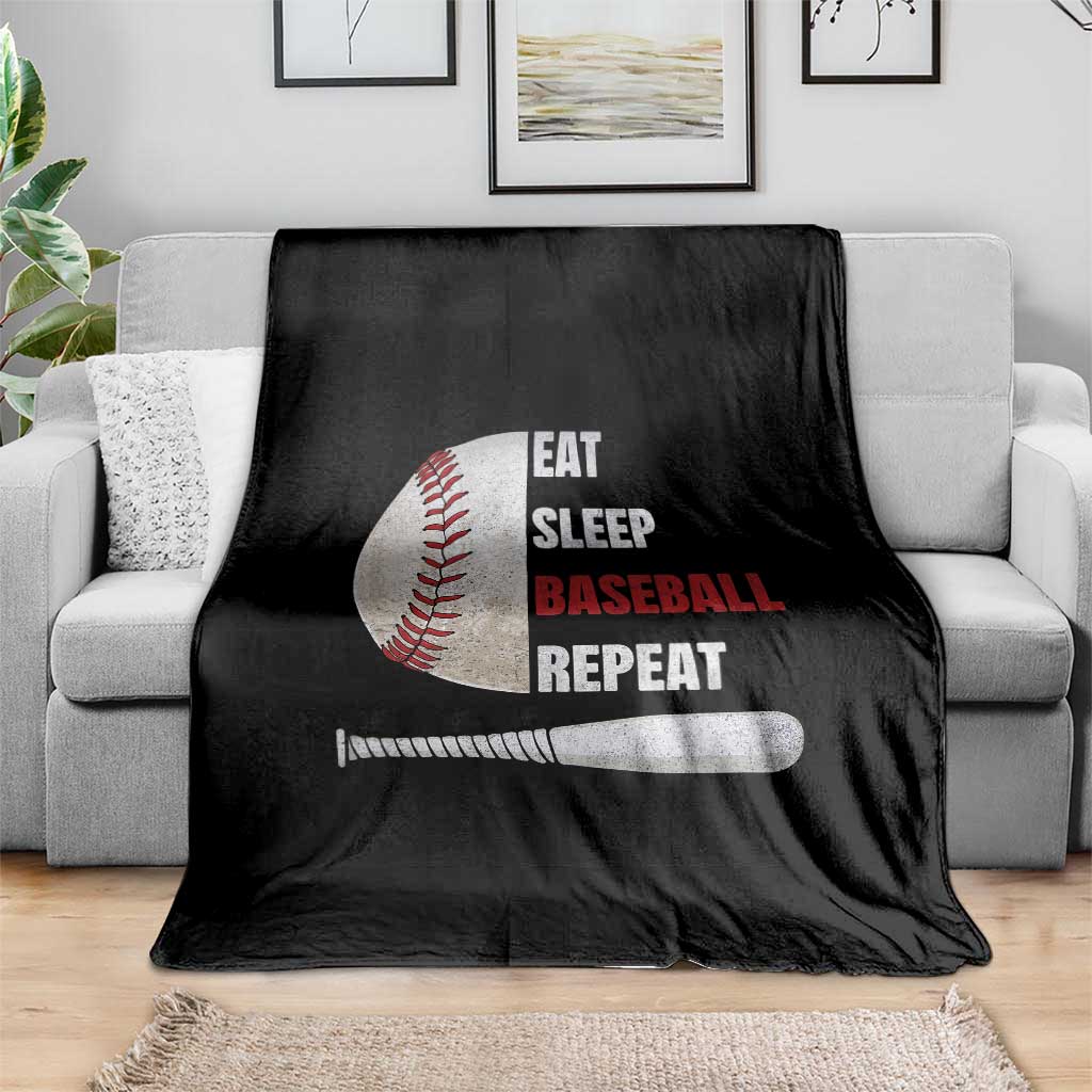 Baseball Player Throw Blanket Retro Funny Eat Sleep Baseball Repeat
