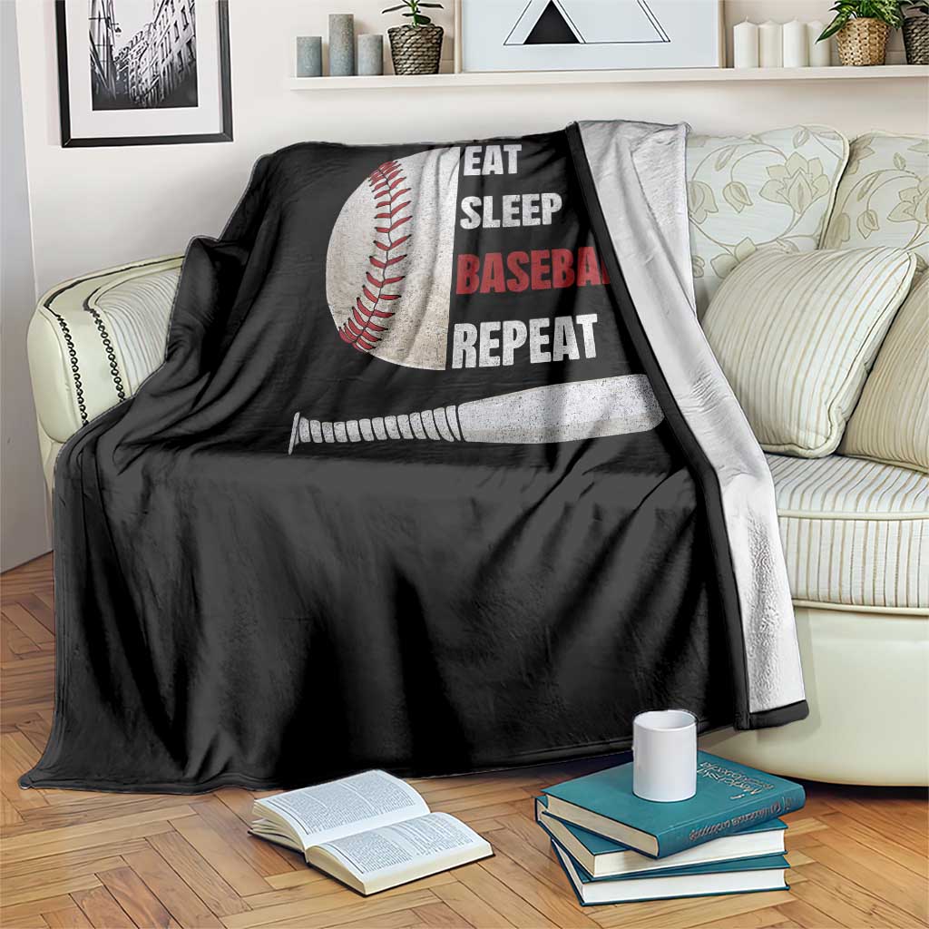 Baseball Player Throw Blanket Retro Funny Eat Sleep Baseball Repeat
