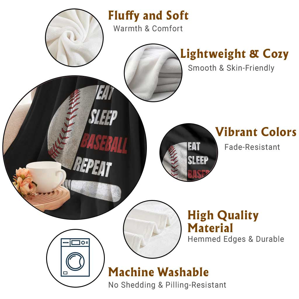Baseball Player Throw Blanket Retro Funny Eat Sleep Baseball Repeat