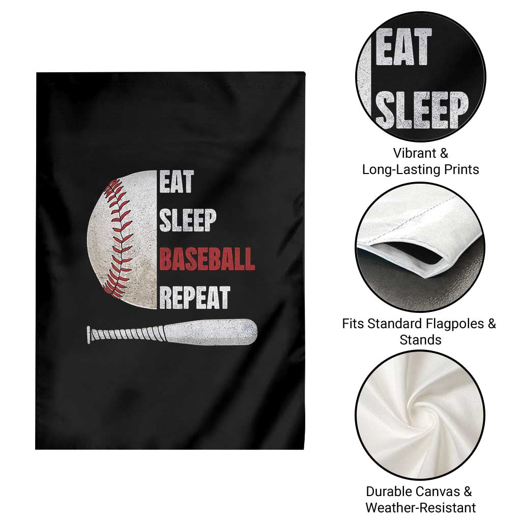 Baseball Player Garden Flag Retro Funny Eat Sleep Baseball Repeat