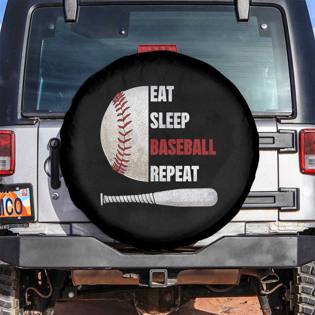 Baseball Player Spare Tire Cover Retro Funny Eat Sleep Baseball Repeat