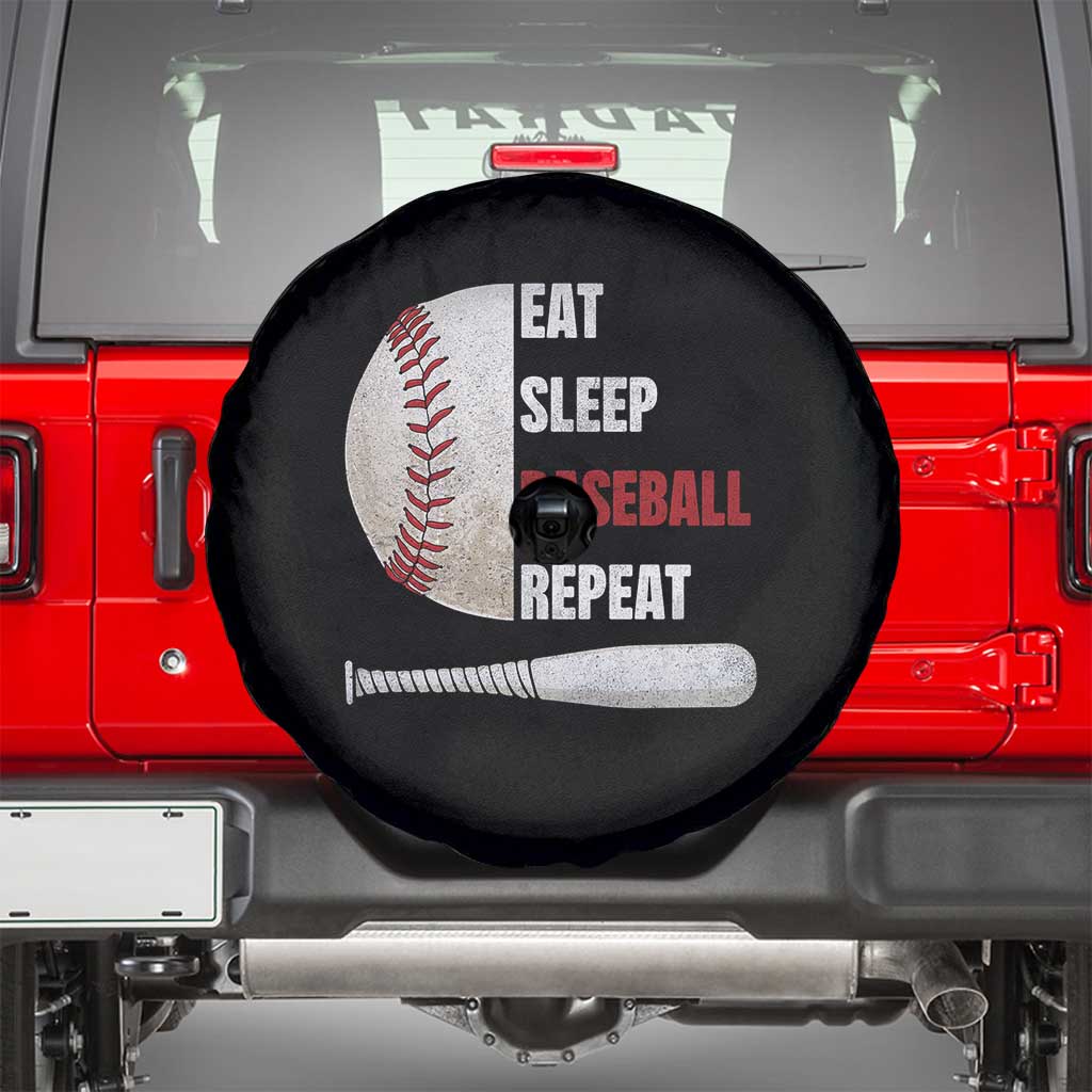 Baseball Player Spare Tire Cover Retro Funny Eat Sleep Baseball Repeat