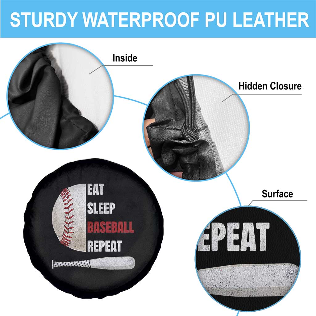 Baseball Player Spare Tire Cover Retro Funny Eat Sleep Baseball Repeat