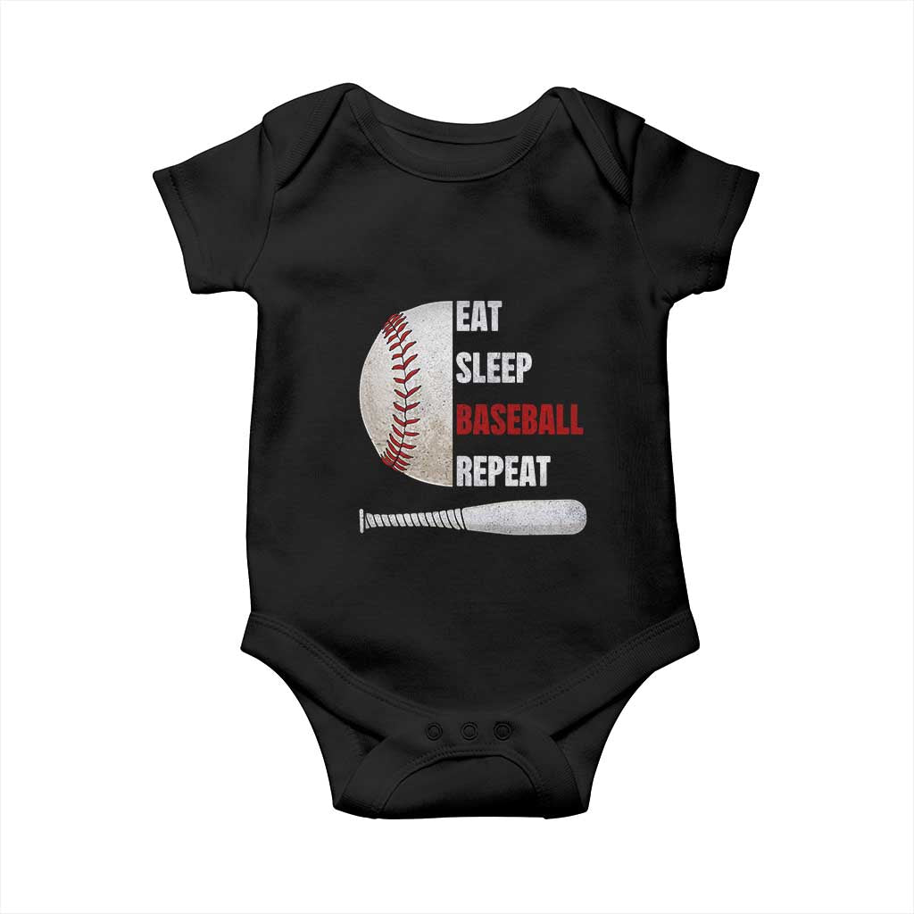 Baseball Player Baby Onesie Retro Funny Eat Sleep Baseball Repeat