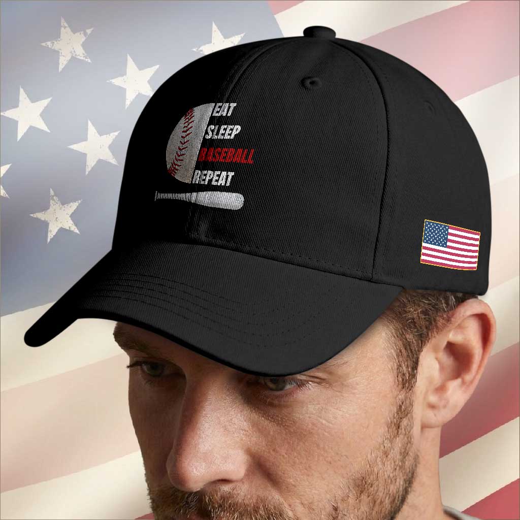 Baseball Player Baseball Cap Retro Funny Eat Sleep Baseball Repeat